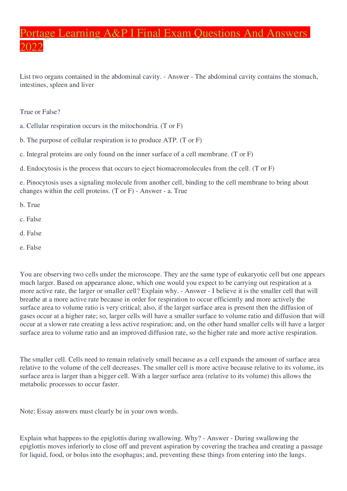 Preview image for Portage Learning A&P I Final Exam Questions And Answers 2022